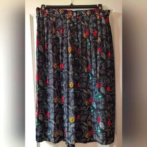 Vintage Alfred Dunner Floral Leaf Print Midi Skirt – Black Multicolor – 16